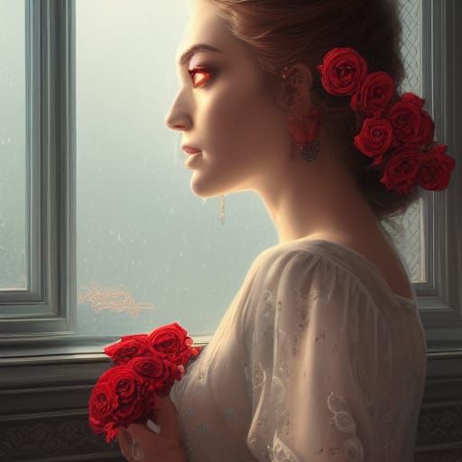 Woman with roses