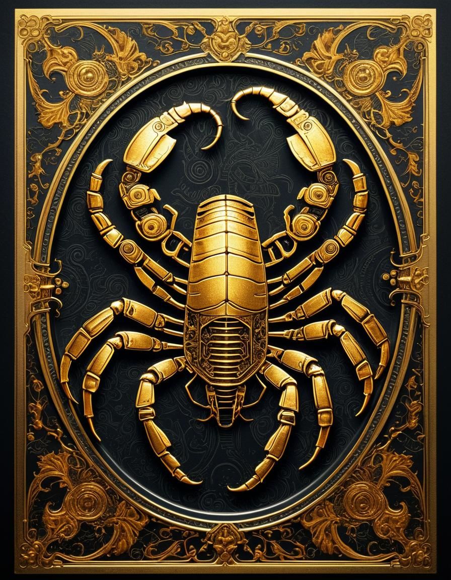 Gold Robot Scorpion Copper Plate Etching