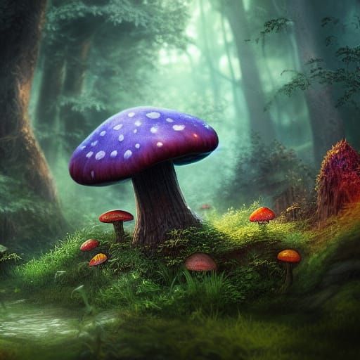 Fantastical Mushroom in Detailed Matte Painting Style