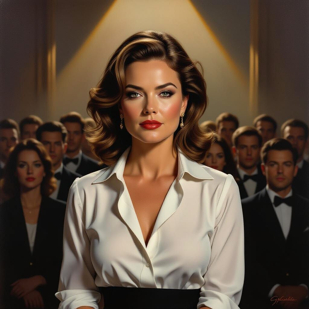 Greta Scacchi Commands Attention in Dramatic Oil Painting