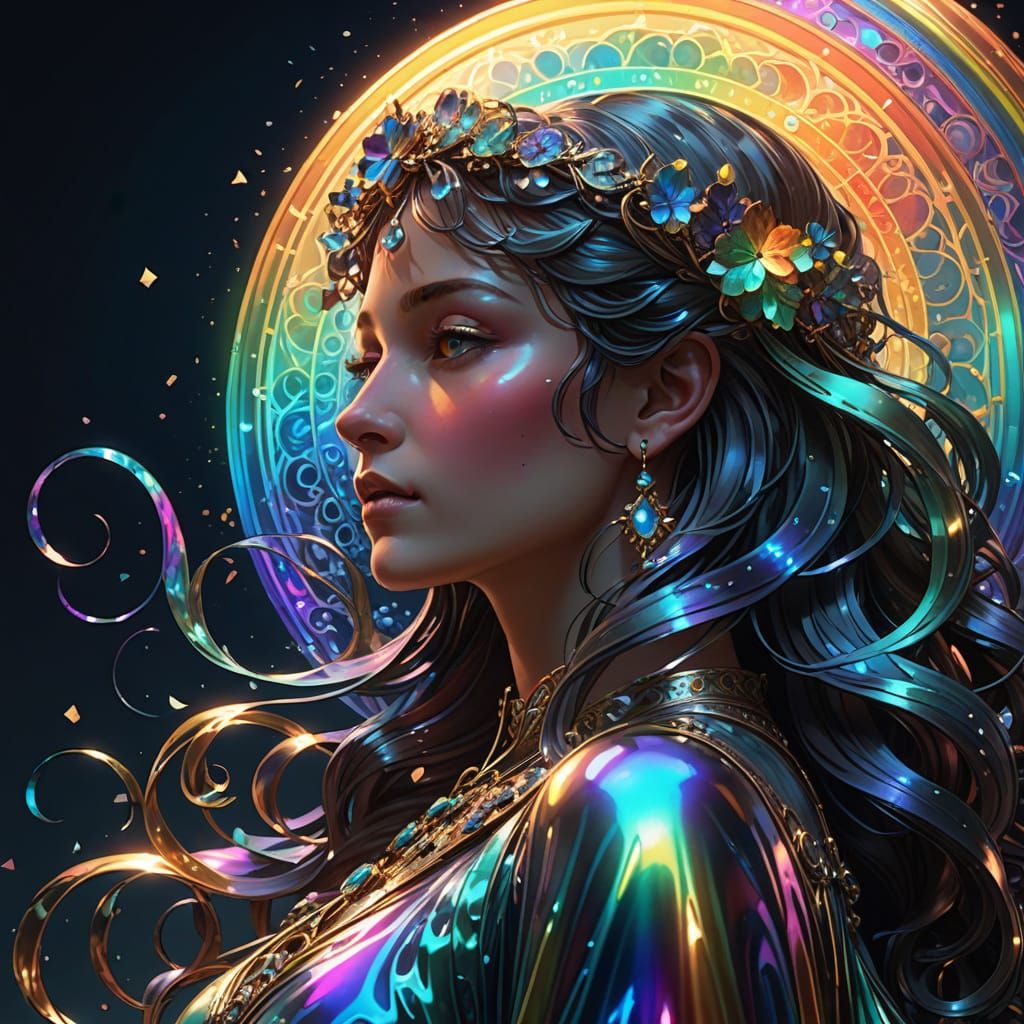 Ethereal Iridescent Sky with Intricate Reflections in Art No...