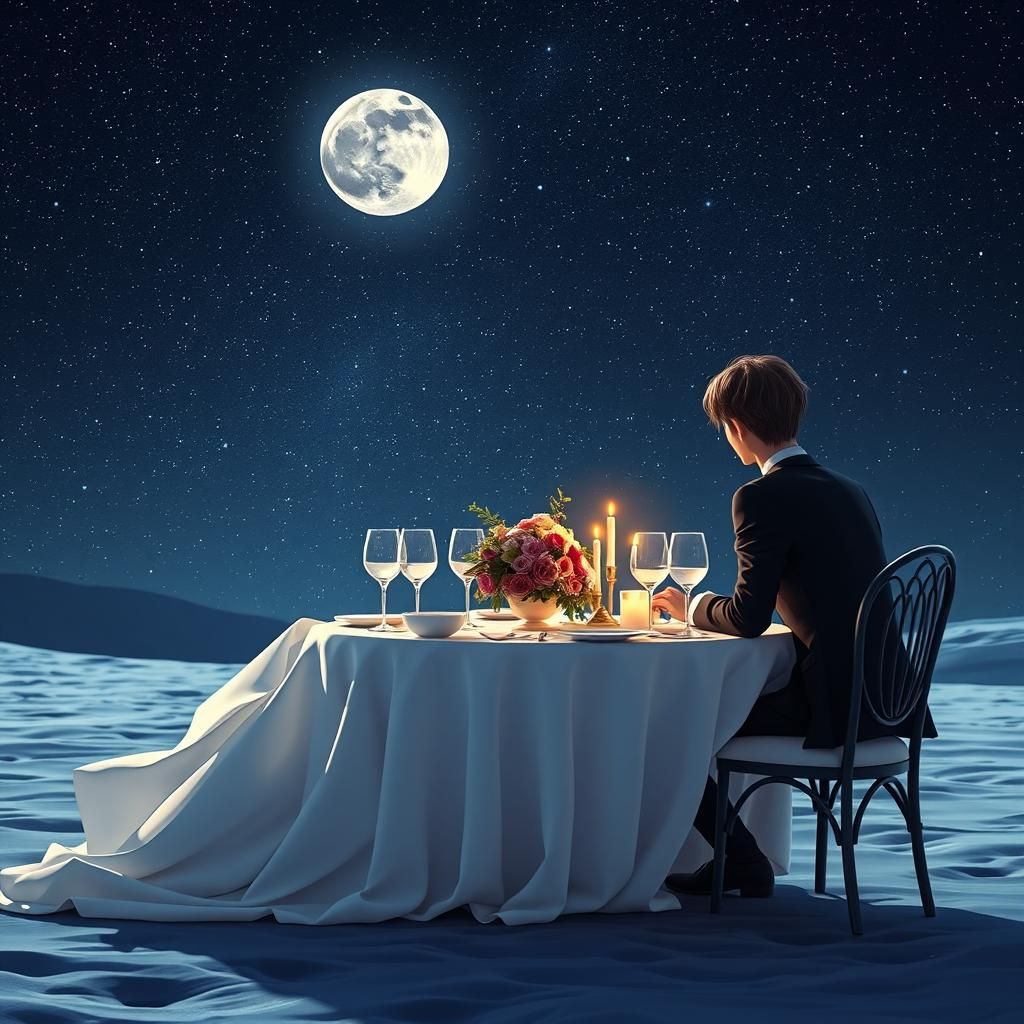 Romantic Moonlit Dinner in Anime 3D Style