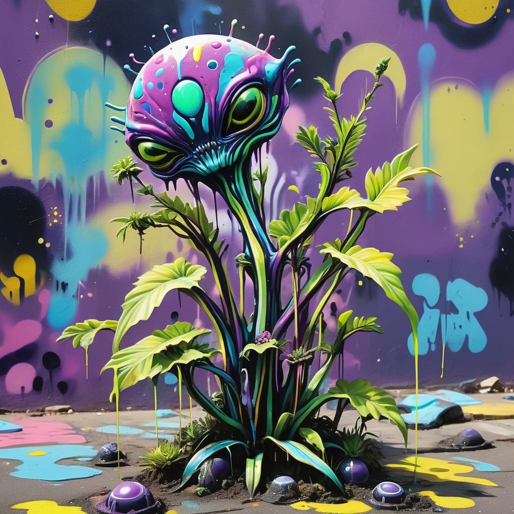 Alien Plant Graffiti Art on Alien Planet