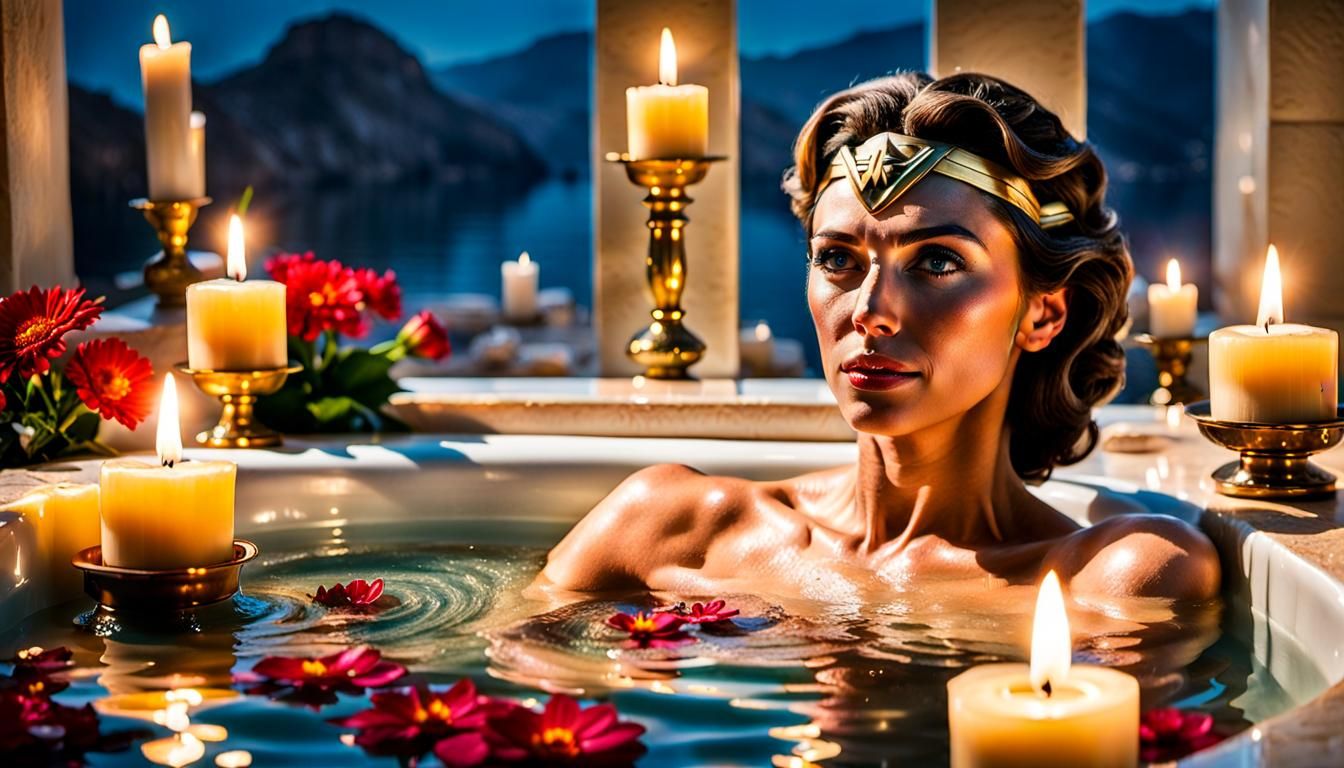 Wonder Woman's Serene Bath in Greek Setting