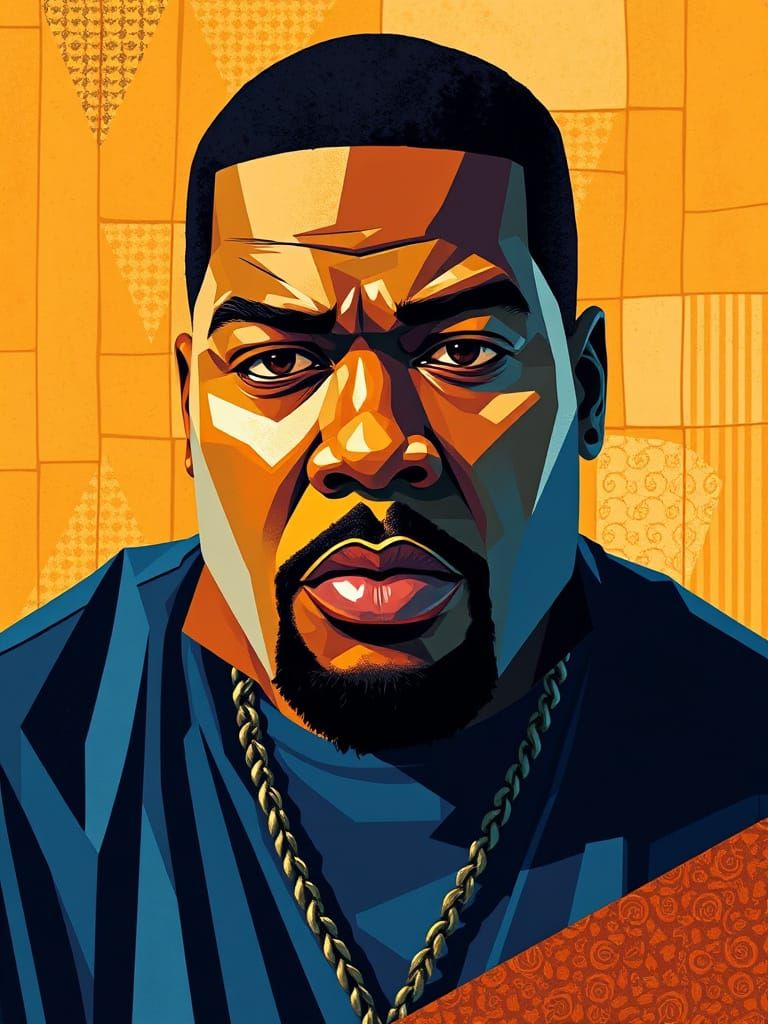 Cubist Portrait of Ice Cube in Vibrant Geometric Style
