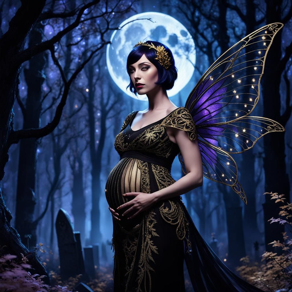 Pregnant Fairy in Forest Cemetery: Digital Matte Painting