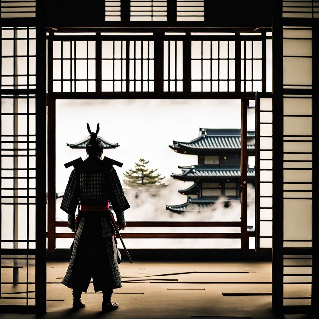Samurai Warrior Seen Through Window