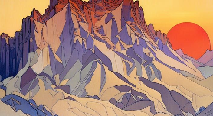 Mount Olympus at Dawn in Art Nouveau Style