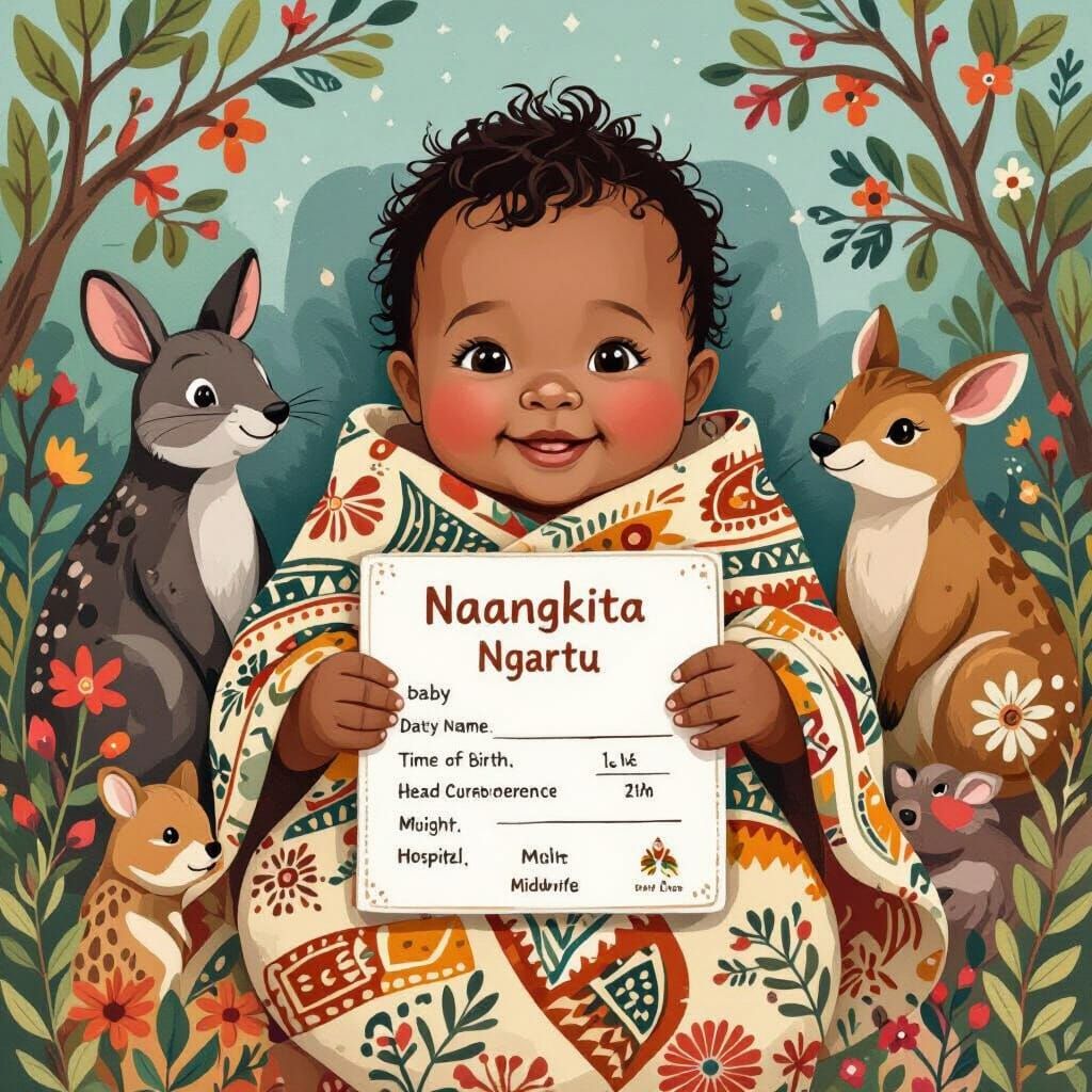 Australian Animals Welcome Aboriginal Baby: Whimsical Art