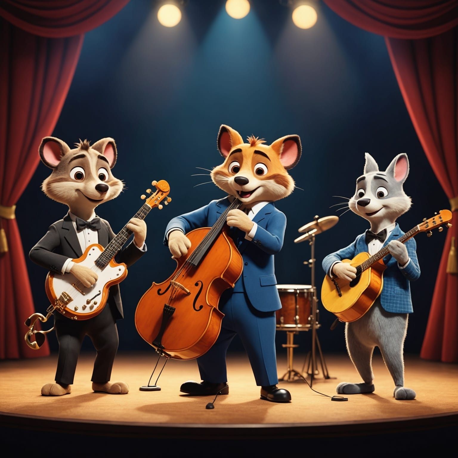 Animated Animal Jazz Trio on Stage