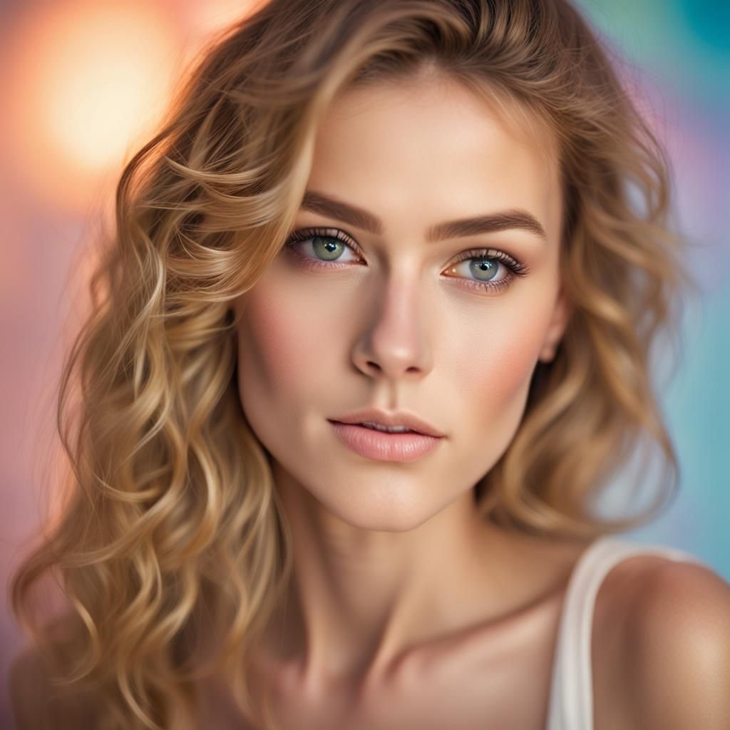 Portrait of a Beautiful Woman with Iridescent Makeup
