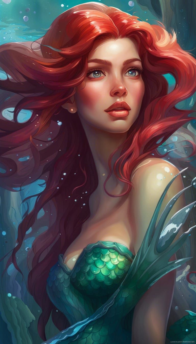 Ariel Mermaid Portrait in Art Nouveau Style