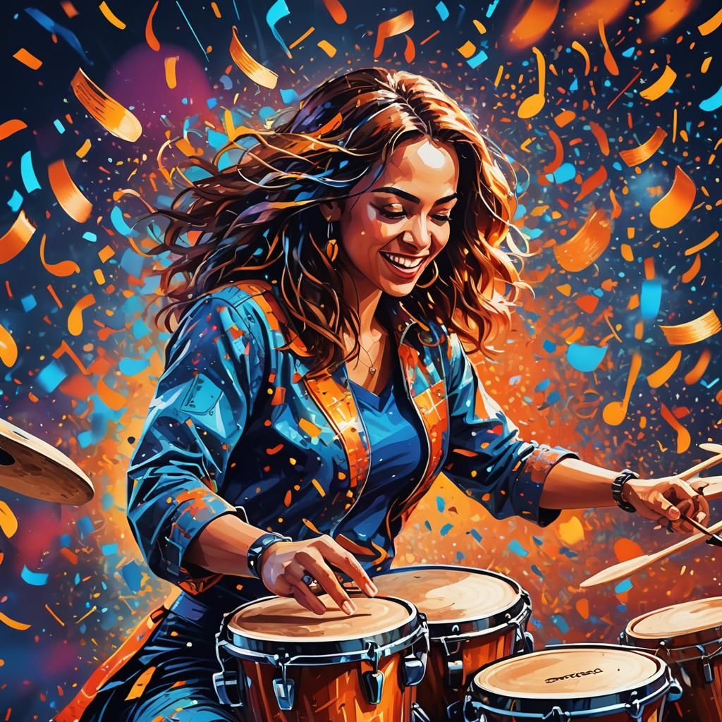 Energetic Bongo Player in Retro Pop Art Style