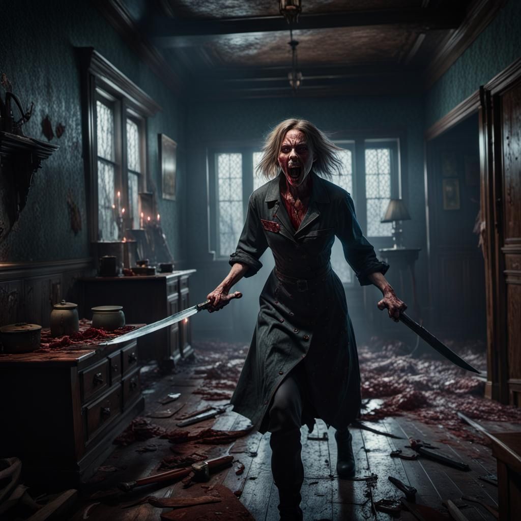 Maniac Killer Chasing Women in Ghosthouse