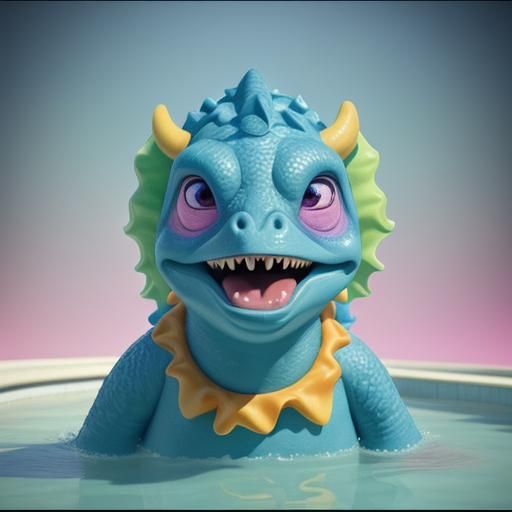 Cute Dinosaur in Pastel Pool, 3D Digital Art