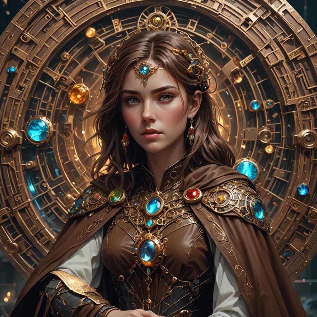 Biomechanical Woman with Magic Circle in Hyperrealism