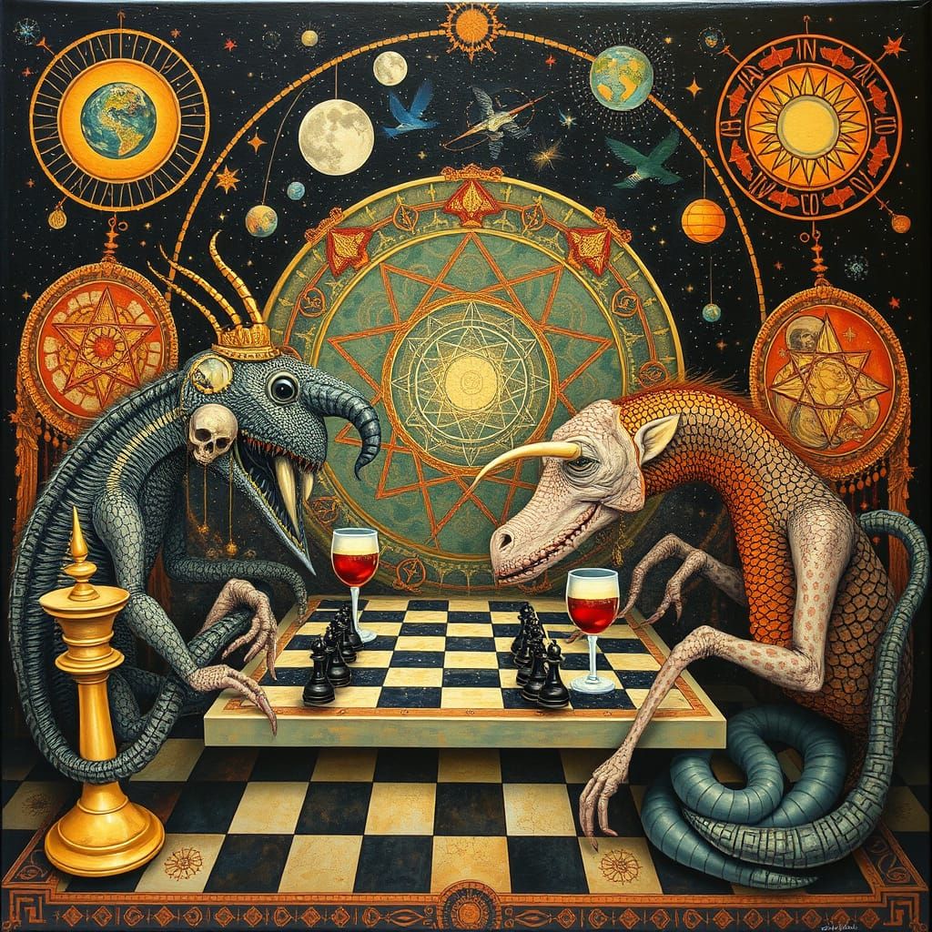 Psychedelic Utopia: Sacred Geometry and Chess Creatures