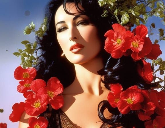 Flowers Rain on a Woman: Digital Masterpiece