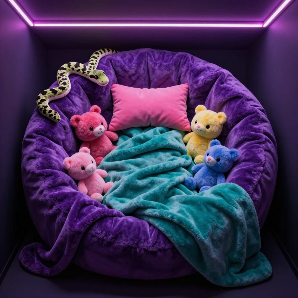 Cozy Neon Blanket Den with Plushies and Body Pillow