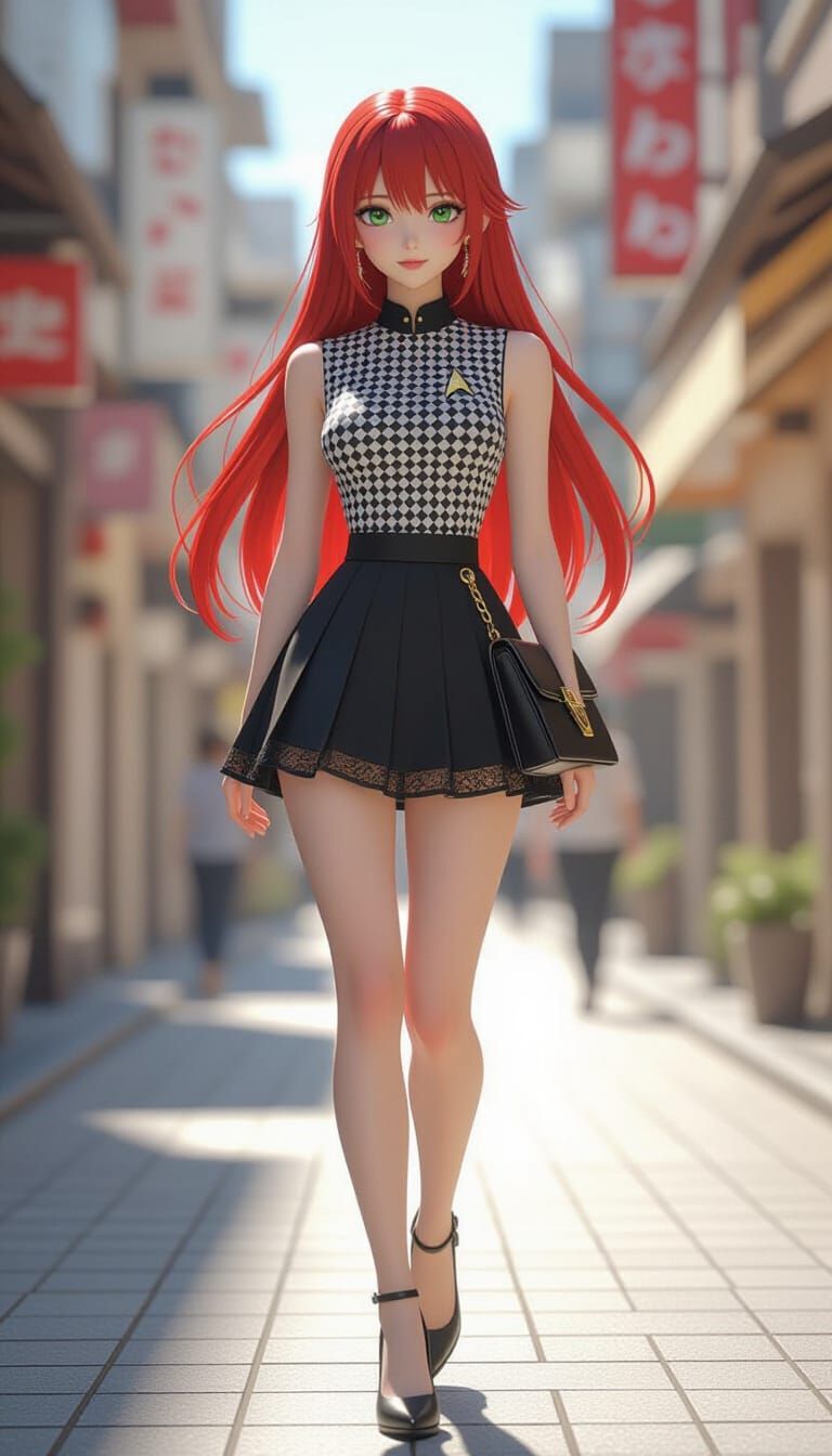 Japanese Woman in Starfleet Uniform Walking in Omotesando