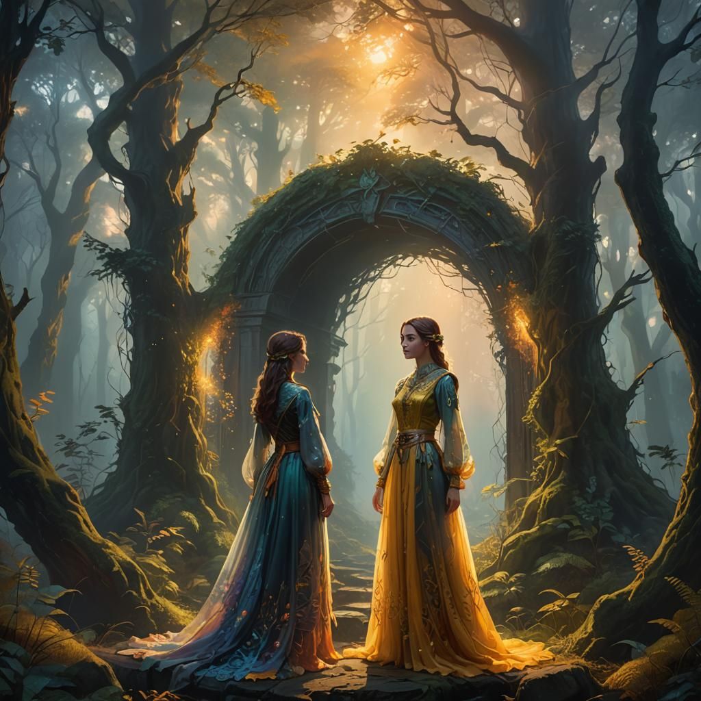 Girl at Forest Portal: Fantasy Oil Painting