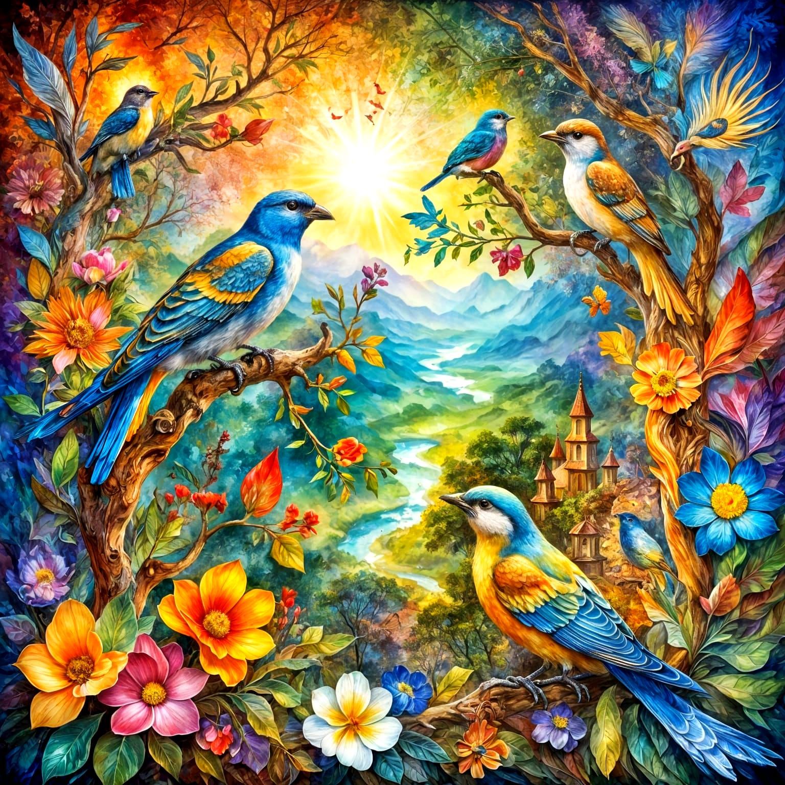 Ornate Birdhouse Buffet in Fantasy Art Style