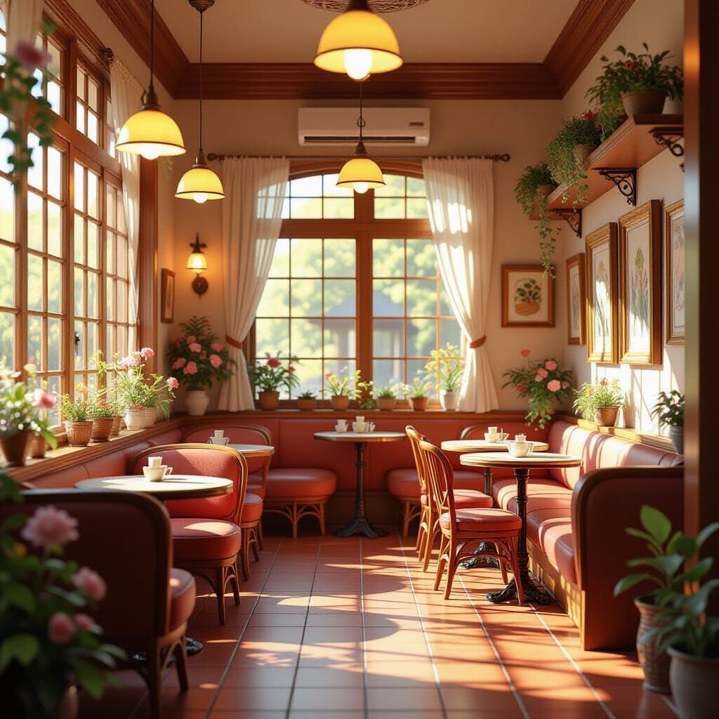 Ghibli-Inspired Japanese Cafe With Warm, Atmospheric Lightin...