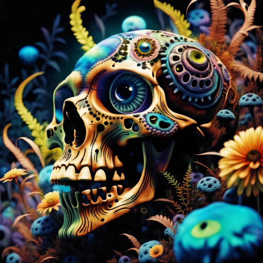 Psychedelic Skull with Alien Flora