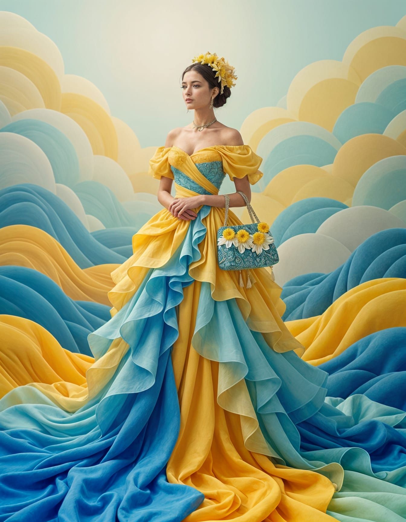 Goddess of Rain Formed from Flowing Silk and Chiffon