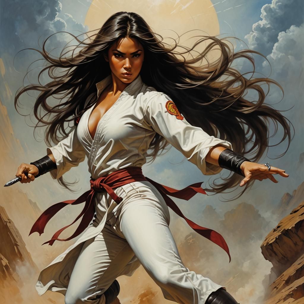 Female Martial Artist in Dynamic Fantasy Art Style
