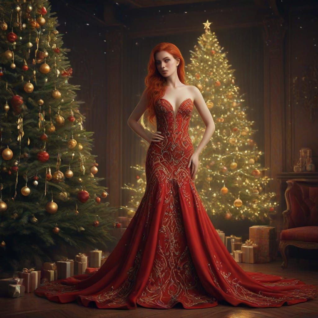 Stunning Christmas Goddess in Elegant, Velvet Gown