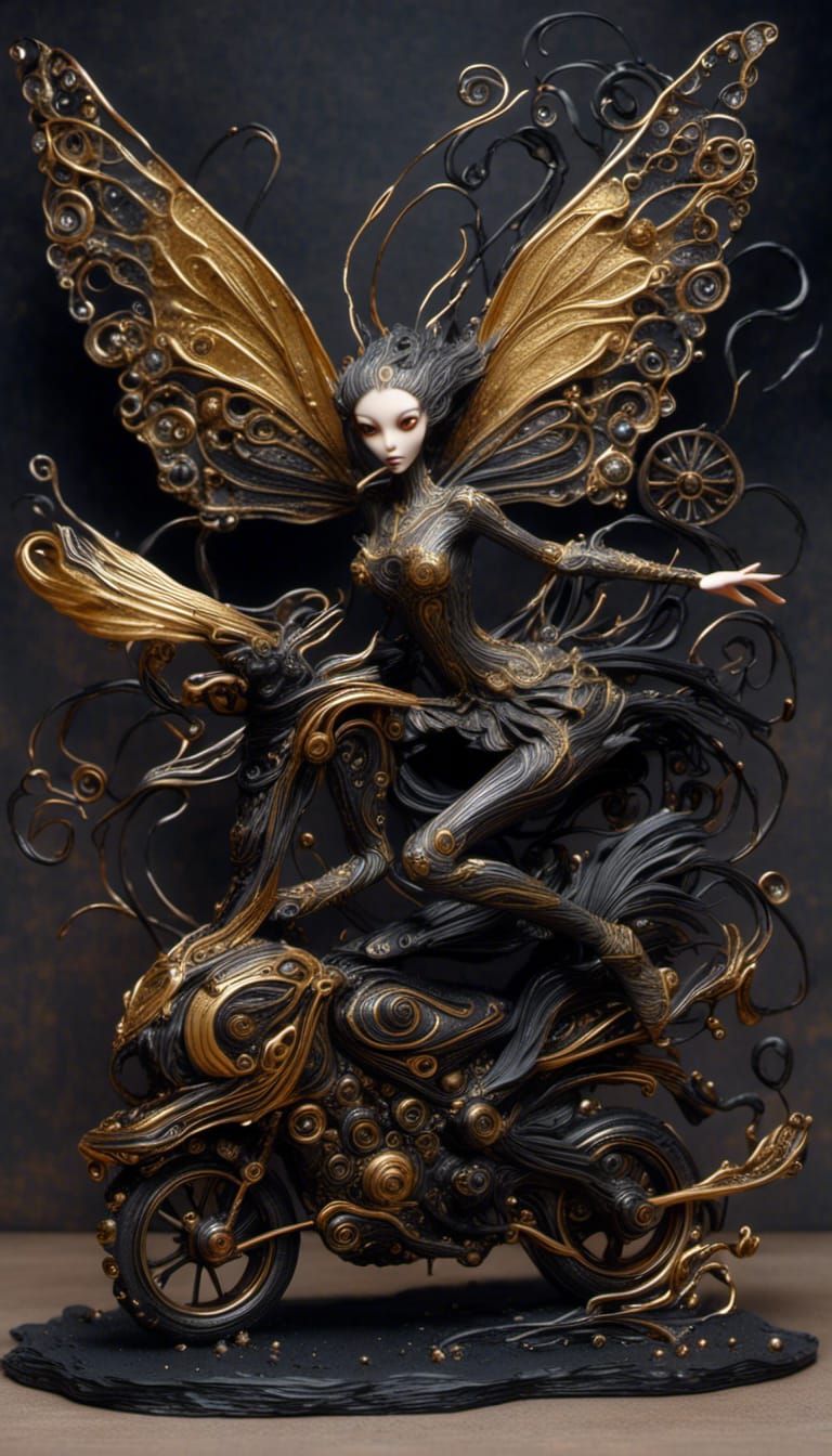 Steampunk Motorcycle Chase in Grunge Style Painting