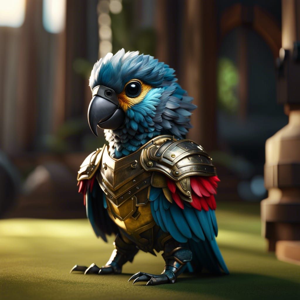Hyperdetailed Baby Parrot Knight in Shining Armor