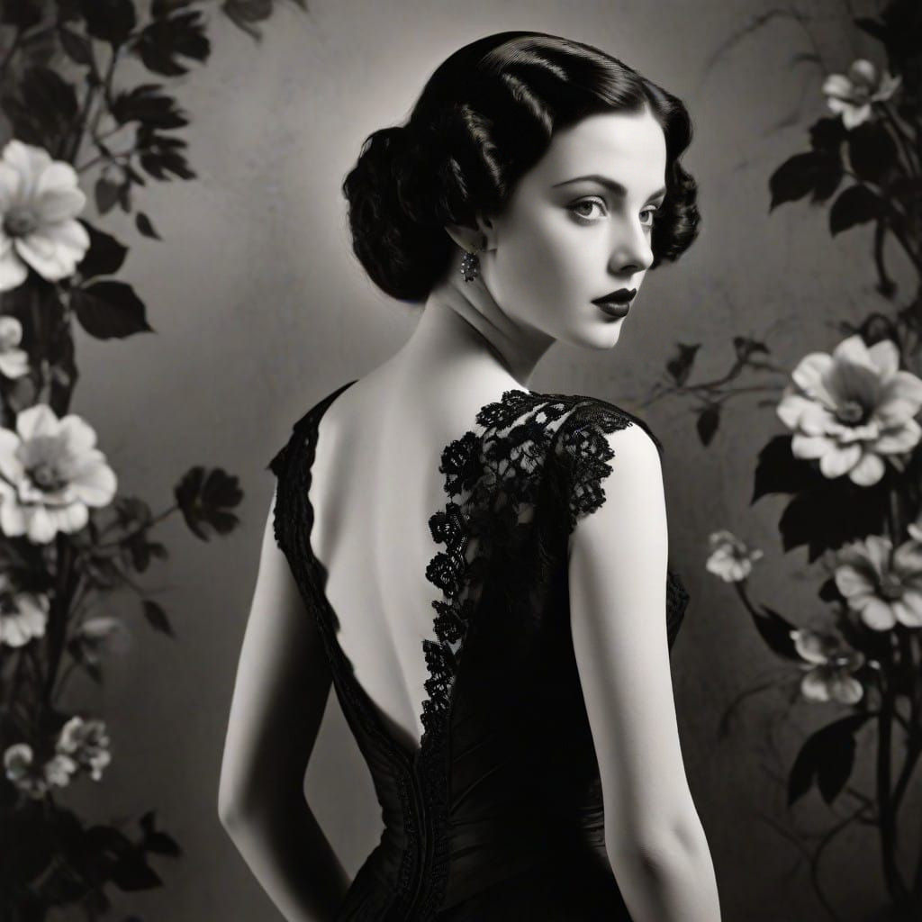 Elegant Woman in Vintage Newspaper Print