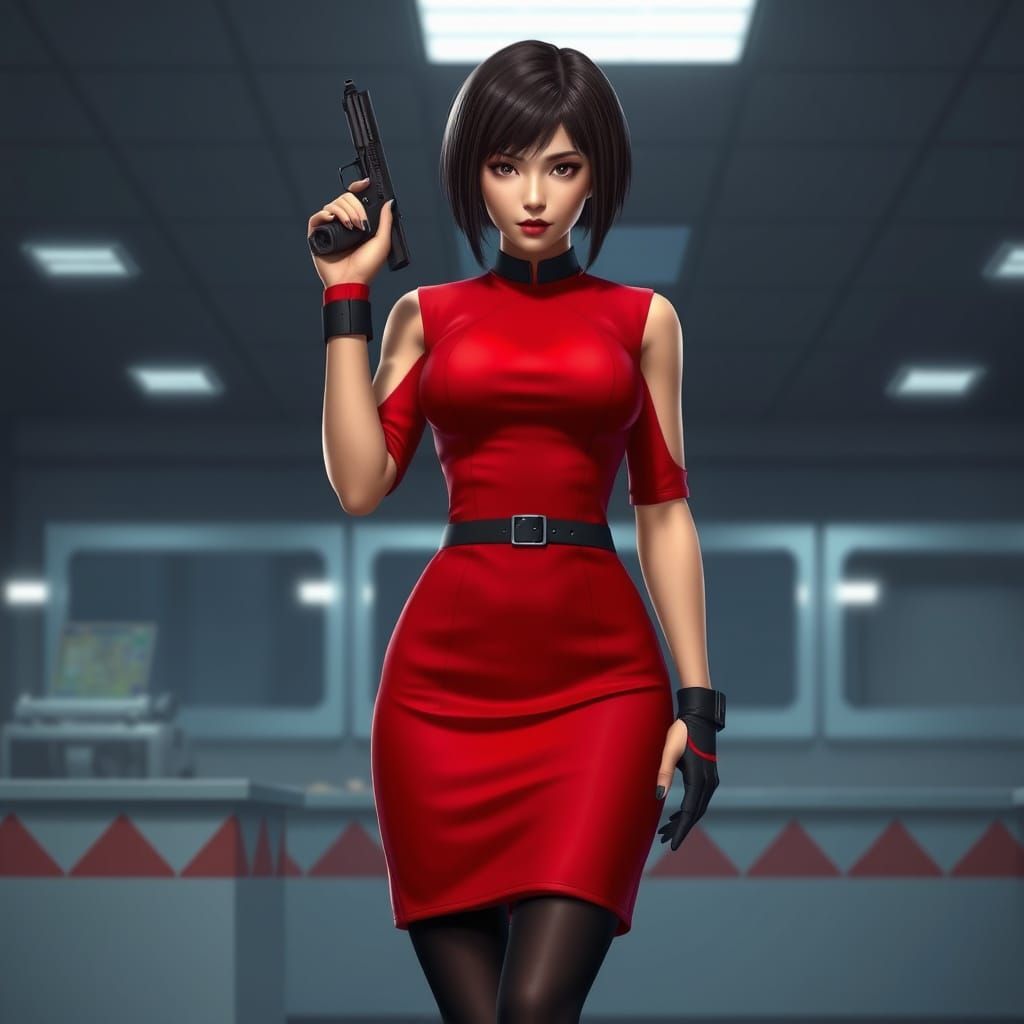 Ada Wong in Red Dress at Police Station