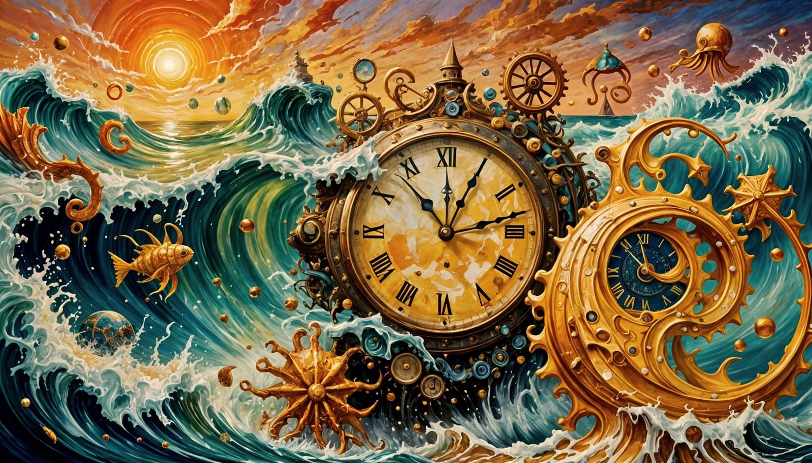 Surreal Seascape with Geometric Forms in Oil Painting Style