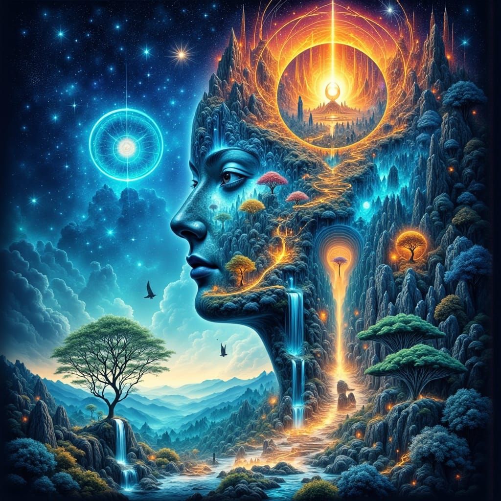 Surreal Cosmic Triptych Reveals Interconnected Realms of Won...