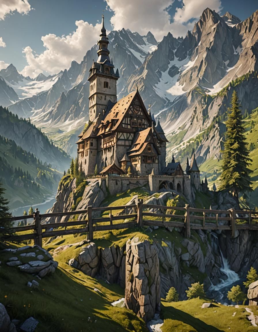 Detailed Matte Painting of the Alps