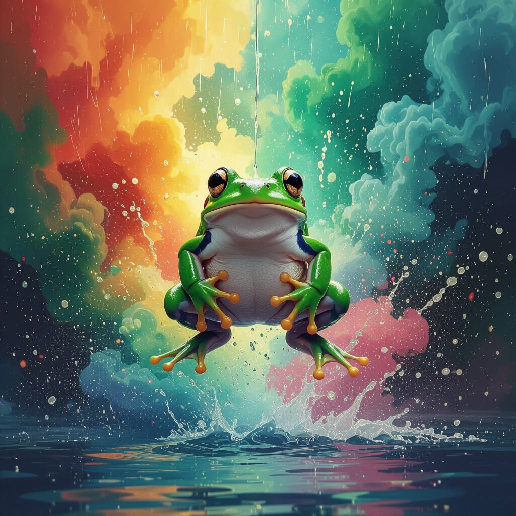 Frog in Colorful Explosion: Dreamlike Digital Art