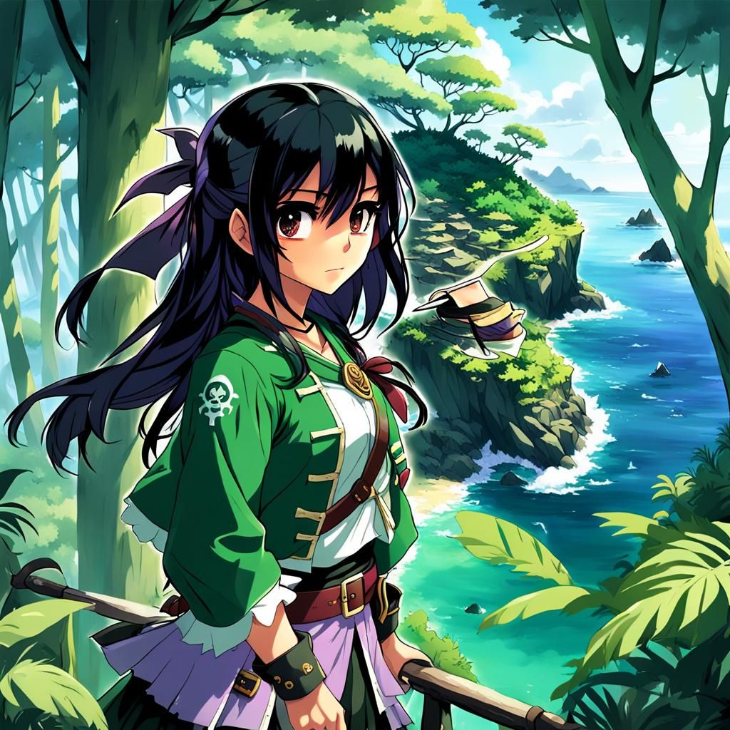 Anime-Style Pirate Girl on Island