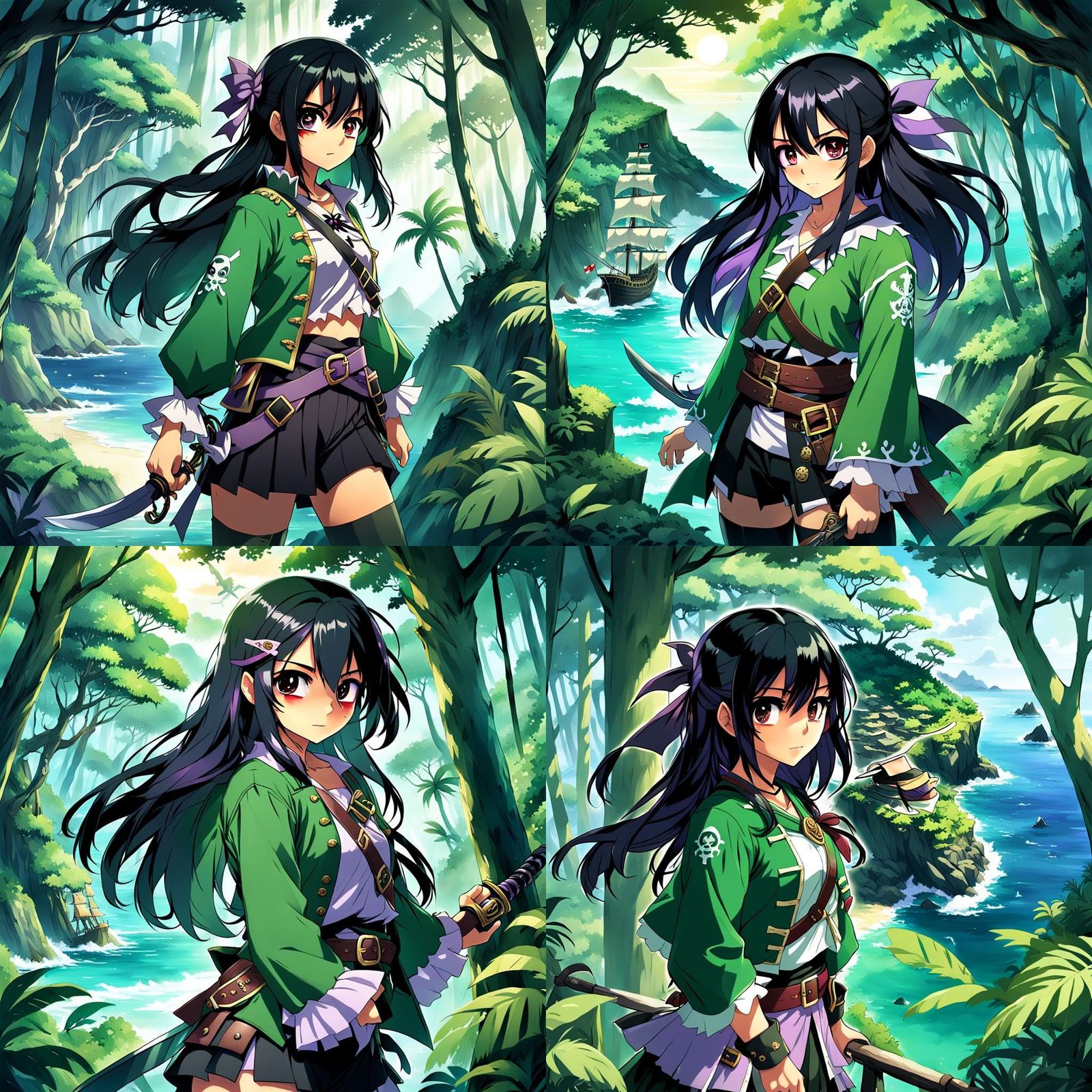 Anime Pirate Girl on Island