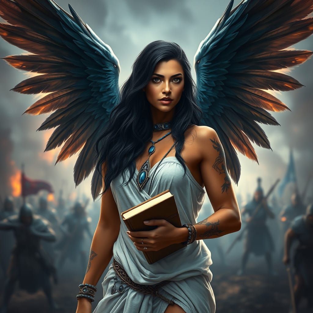 Regal Goddess of War in Majestic Battle Scene