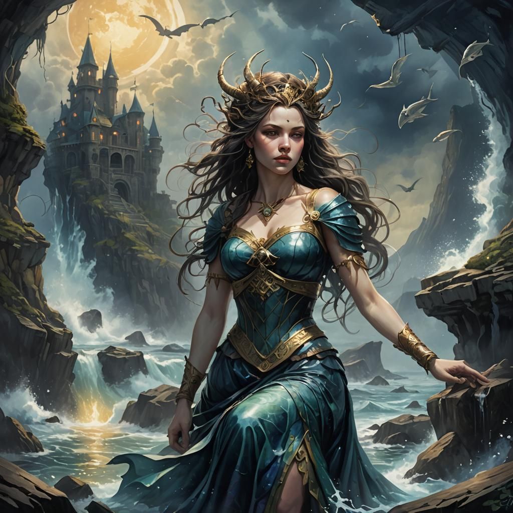 Watercolor Siren of Dreams: Dark Fantasy Art