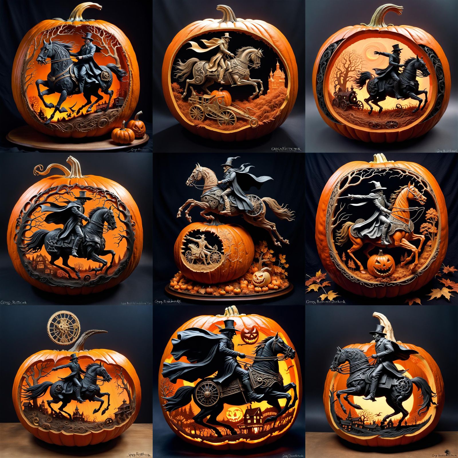 Headless Horseman Chasing Ichabod Crane with Pumpkin