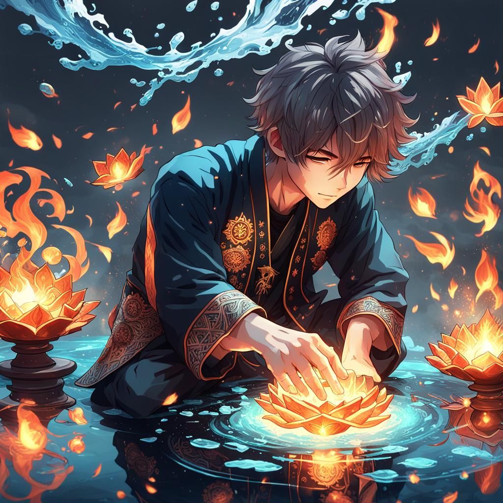 Young Sorcerer Creates Fire and Water Mandalas