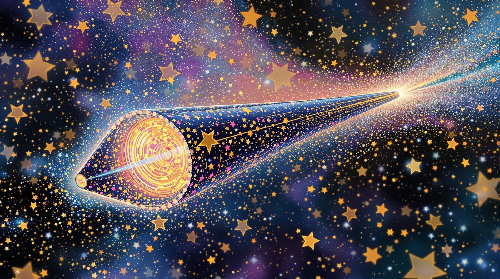 Sleek Star-Cruiser Navigates Pastel Nebula in Klimt Style