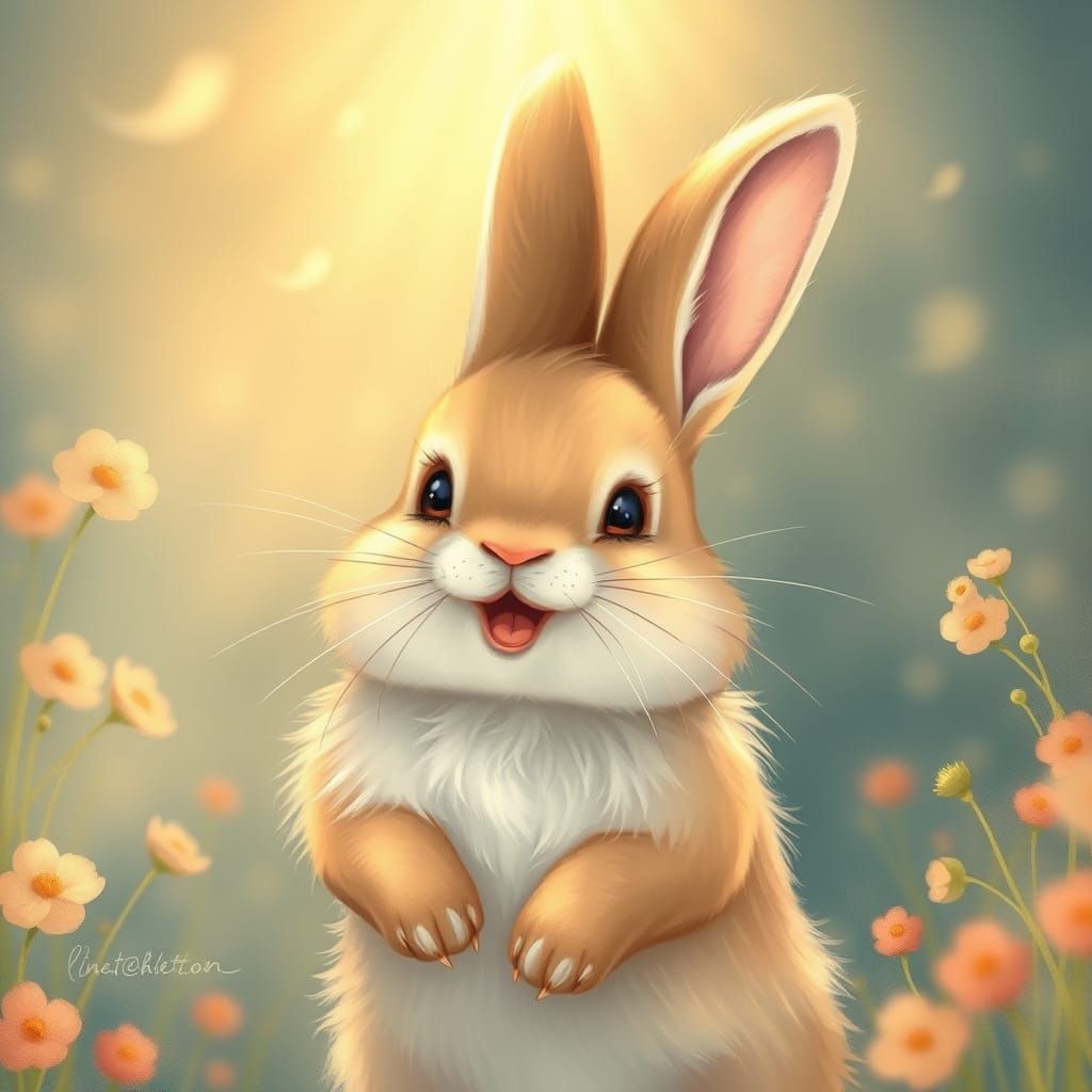 Laughing Bunny with Golden Lighting, Illustration