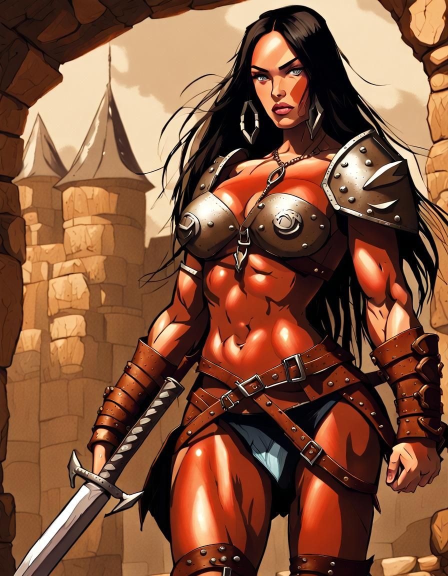 Medieval Barbarian Warrior in Anime Style