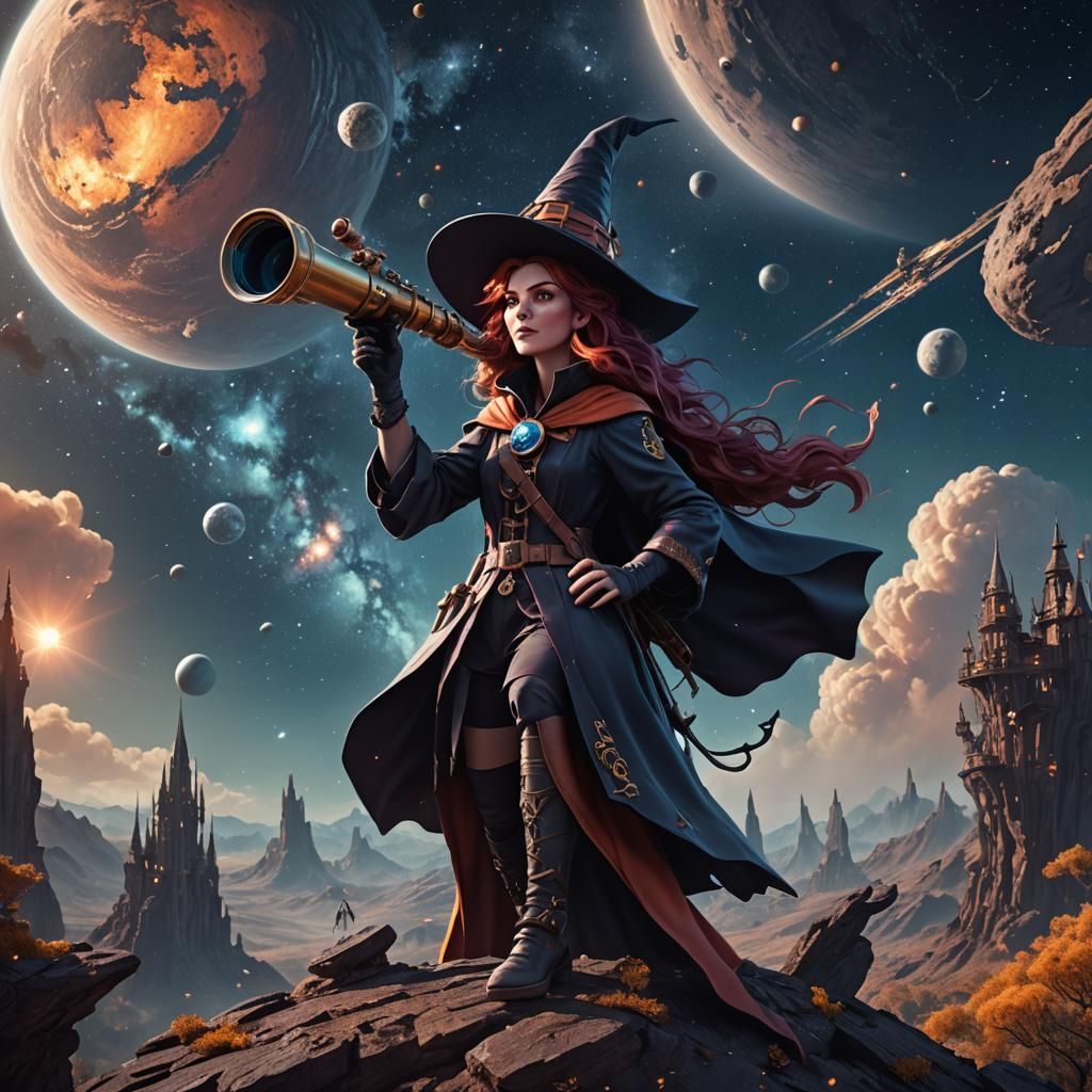 Stunning Space Witch Using Telescope