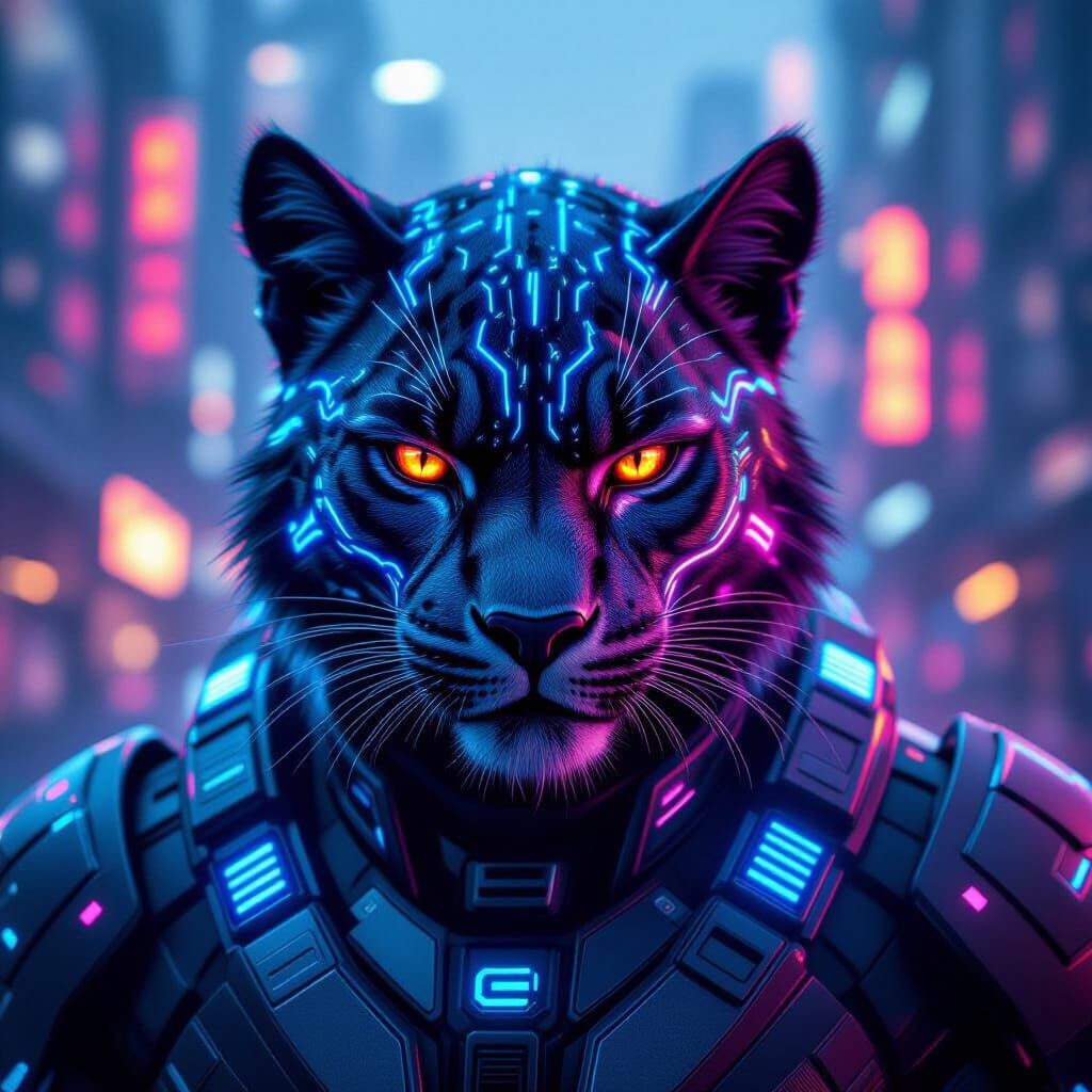 Cyberpunk Panther with Neon Armor